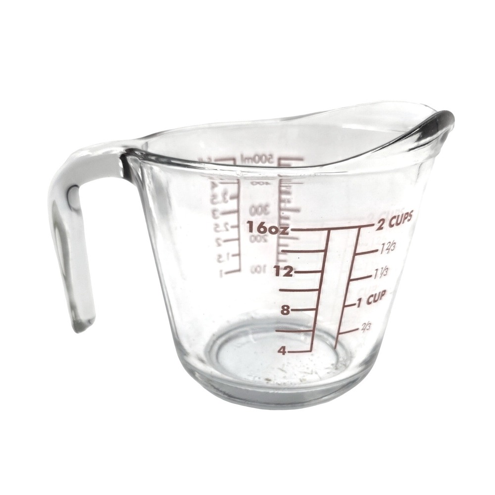 Pyrex 2 Cup Glass Measuring Cup Red Lettering 16oz 500ml Clear USA Made O5